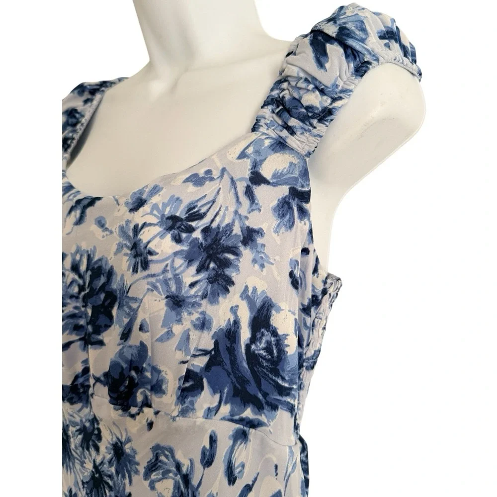 Abercrombie‎ & Fitch Floral Maxi Dress LT TALL Blue White Cottagecore Side Smock